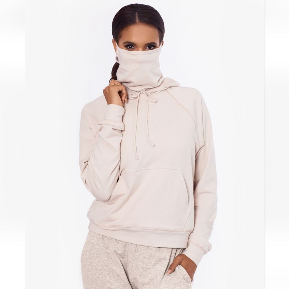 BAM by Betsy & Adam Womens' Pullover Built-in Mask Top, Beige, Size L